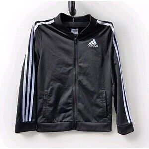 ADIDAS Girls XL 16 Black 3-Stripes Jacket Zip-up Tricot Track Gym Sports AP4472